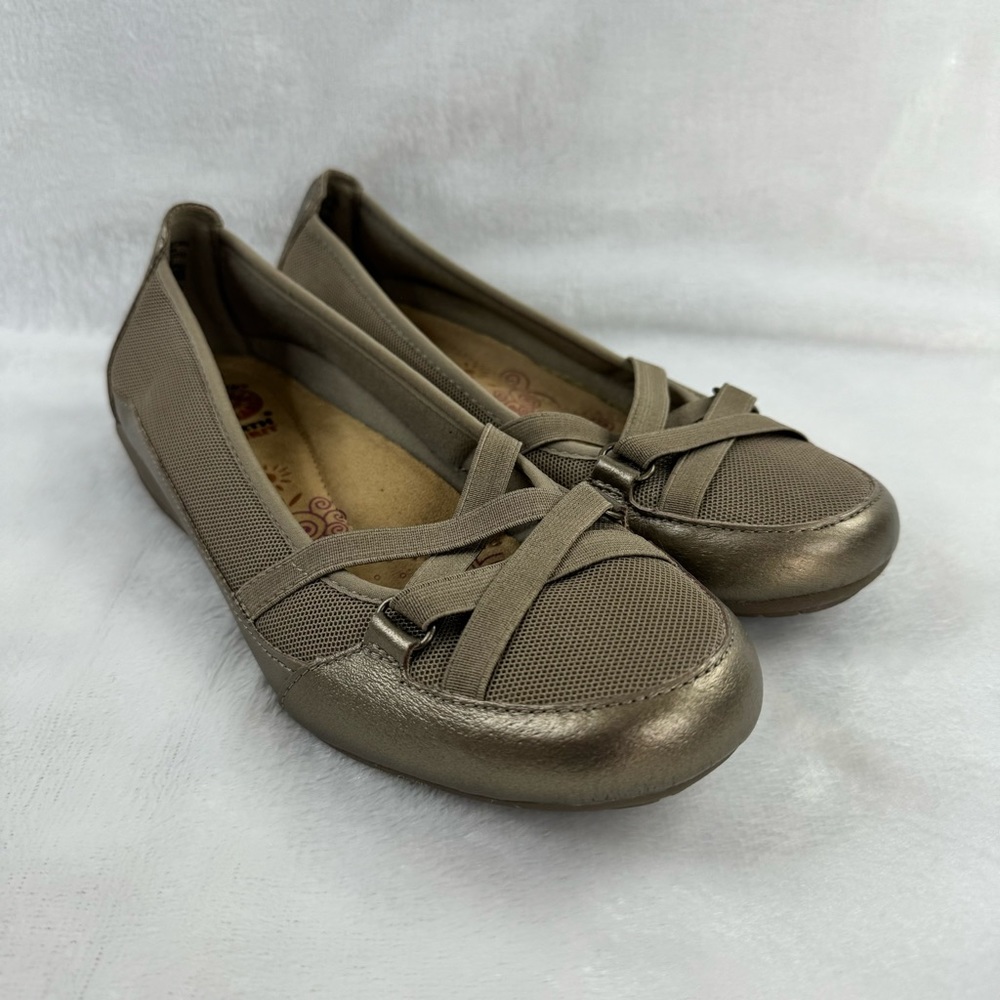 Earth Spirit Womens Size 8.5 Gelron Peni Shoe Metallic Leather Comfort Flats